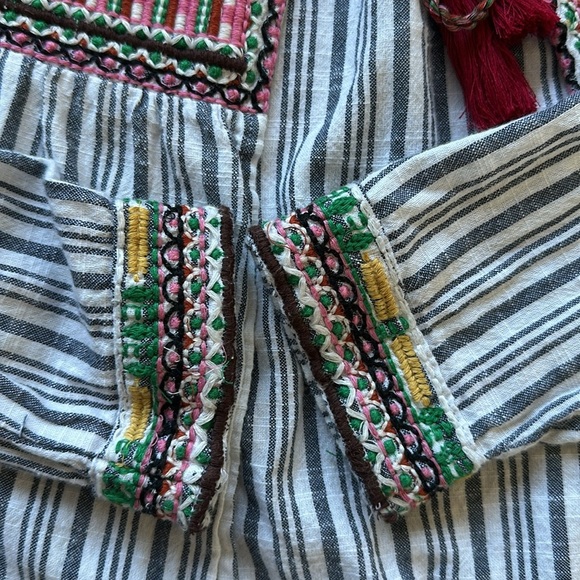 RAGA Embroidered Striped Cotton Tassel Tie BOHO Cardigan Jacket Top Size XS - Picture 7 of 8